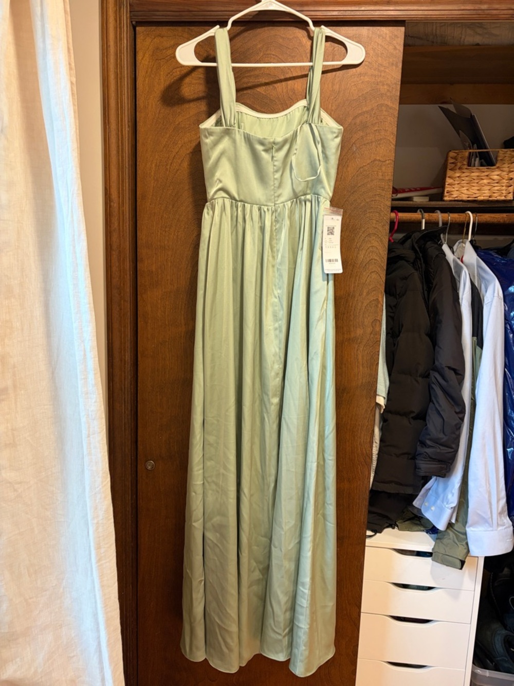 Azazie Sage Green Maxi Dress with Square Neckline